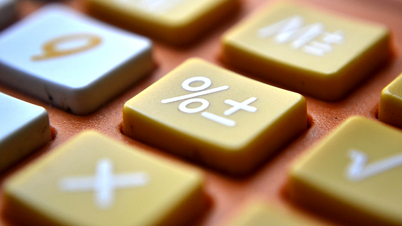 Calculator close-up focus on percentage