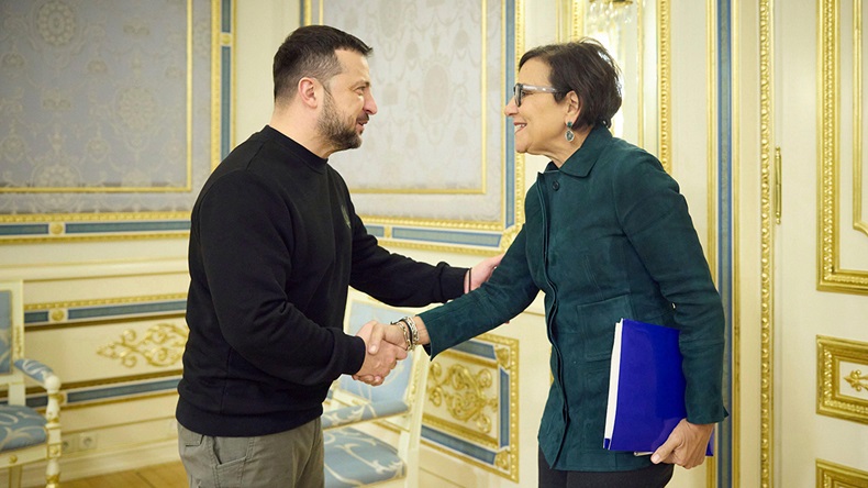 Volodymyr Zelenskyy, president, Ukraine, and Penny Pritzker, US special representative for Ukraine economic recovery